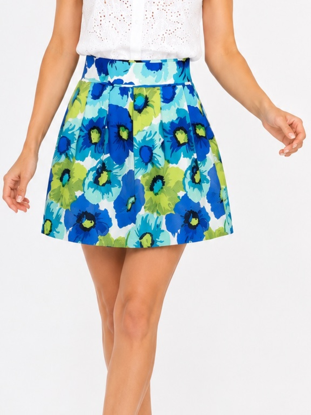 LOFT Linen Blend Bold Tropical Resort Island Floral Pleated Mini Skirt Size 14